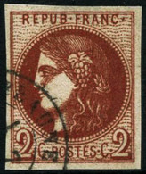 Oblit. N°40Bf 2c Rouge-brique Foncé, Infime Pelurage Signé Calves - B - 1870 Emission De Bordeaux