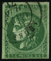 Oblit. N°42Bb 5c Vert-émeraude Foncé, Pelurage - B - 1870 Ausgabe Bordeaux