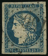 Oblit. N°44A 20c Bleu R1 Type I - TB - 1870 Ausgabe Bordeaux