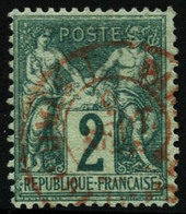 Oblit. N°62 2c Vert, Obl Rouge - TB - 1876-1878 Sage (Type I)