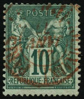 Oblit. N°76 10c Vert, Obl  Rouge - TB - 1876-1898 Sage (Tipo II)