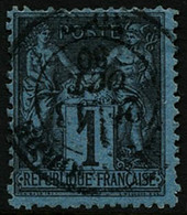 Oblit. N°84 1c Noir S/bleu De Prusse, Nuance Superbe Dentelure Normalement Imparfaite , Signé Calves - B - 1876-1898 Sage (Type II)