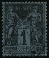 Oblit. N°84 1c Noir S/bleu De Prusse, Une Dent Un Peu Courte - B - 1876-1898 Sage (Type II)