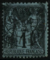 Oblit. N°84 1c Noir S/bleu De Prusse, Dentelure Imparfaite - B - 1876-1898 Sage (Type II)