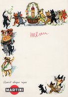 1 Menu Card Martini Cats & Dogs Feasting  C1930  17cm X 24cm - Menus