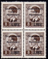 MONTENEGRO 1942 GOVERNATORATO BLACK OVERPRINTED SOPRASTAMPA NERA VALORE IN LIRE QUARTINA BLOCK 8d MNH - Montenegro