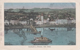 Luna Litho AK Aschach Donau Fähre Überfuhr Rollfähre A Eferding Oberlandshaag Hartkirchen Feldkirchen OÖ Oberösterreich - Eferding