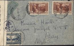 YT 170 172 X2 CAD Beyrouth 5 III 44 Par Avion Pr Algérie Bande Censure Contrôlé Cachet Croix Lorraine CP Censure Levant - Liban