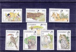 Gambie - Yvert 690 / 3 + 698 / 701 ** - Crocodille - Félins - Hippopotammes -oiseaux - Valeur 8,50 Euros - Gambia (1965-...)