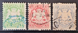 BAYERN / BAVARIA 1875 - Canceled - Mi 32, 33, 34 - 1kr 3kr 7kr - Usati