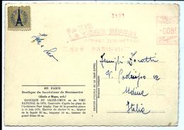 MARQUE MÉCANIQUE ROUGE 1951 TOUR EIFFEL + Vignette Sur Carte - Erinnophilie - Storia Postale