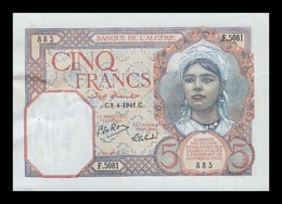 Argelia Algeria 5 Francs 1941 Pick 77b EBC/SC- XF/aUNC - Algerije