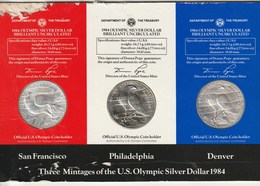 Three Mintage Of The U.S. Olympic Silver Dollar 1984 Uncirculated Frappe S, P, Et D, - 1979-1999: Anthony