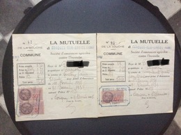 3 TIMBRES FISCAUX SUR 2 DOCUMENTS  La Mutuelle  CONQUES-SUR-ORBIEL Aude  *6c 50c 60c  ANNEE 1939 - Covers & Documents