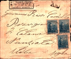 92733) ARGENTINA RACCOMANDATA CON 3X12C. DEFINITIVO DA CHACARITA A CATANIA  IL 12-1-1912 - Lettres & Documents