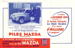 Ancien Buvard Collection PILES MAZDA SUPERCONTROL MR ET MME GUY LEBLOND SAINT MARTIN DE BOULOGNE 4 CV RENULT SPORT 1953 - Accumulators