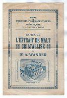 VP16.898 - Suisse - BERNE - Usine De Produits Pharmaceutiques / Notes Sur L'Extrait De Malt Cristallisé Du Dr A. WANDER - Werbung