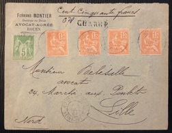 Lettre Chargée 150 FR Mixte Sage/mouchon Tarif à 65c N°106 & 117 X4 De Rouen Pour Lille TTB - 1898-1900 Sage (Tipo III)