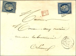 Grille / N° 4 (2) Càd T 15 LA CHÂTRE (35) Sur Lettre Pour Orléans. Le Postier A Frappé Un PD En Rouge Imaginant La Lettr - 1849-1850 Ceres