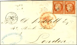 PC 898 / N° 5 Paire, Orange Vif, Très Belles Marges Càd T 15 COGNAC (15) Sur Lettre Pour Londres. 1852. - TB / SUP. - R. - 1849-1850 Ceres