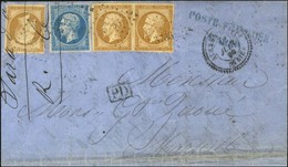 PC 3766 / N° 13 (3) + 14 Càd T 22 ALEXANDRETTE / SYRIE 12 JUIN 60 + Griffe Bleue POSTE FRANCAISE / D'ALEP Sur Lettre Ave - 1853-1860 Napoléon III.