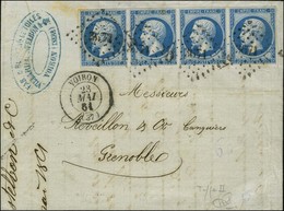 PC 3671 / N° 14 Type 2 Bande De 4 Belles Marges Càd T 15 VOIRON (37) Sur Lettre 3 Ports Pour Grenoble. 1861. - SUP. - 1853-1860 Napoleon III