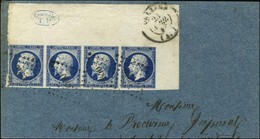 PC 2340 / N° 14 Bleu Très Foncé, Bande De 4, Cdf Intégral Avec Contrôle TP Càd ORLEANS (43) Sur Enveloppe En Partie Déco - 1853-1860 Napoleon III