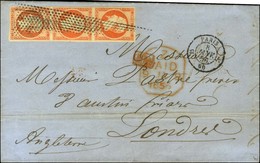 Rouleau De Pointillés / N° 16 Bande De 3 Càd PARIS 60 Sur Lettre 3 Ports Pour Londres. 1856. - SUP. - R. - 1853-1860 Napoleon III