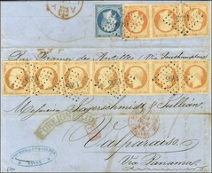 PC 1495 / N° 14 Bleu Laiteux + N° 16 Bande De 3 (1ex. Filet Effleuré) + Bande De 7 (belles Marges) Càd Rouge BUREAU MARI - 1853-1860 Napoleon III