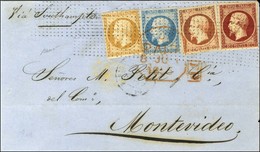 Rouleau De Pointillés / N° 13 (pd) + 14 + 16 + 17 (infime Def) Càd PARIS 60 Sur Devant De Lettre Pour Montevidéo. 1855.  - 1853-1860 Napoleone III