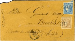 GC 2145 / N° 43 + 46 Càd T 16 LYON (68) Sur Lettre Pour La Suisse. 1871. - TB. - 1870 Emisión De Bordeaux