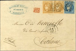 GC 2240 / N° 43 (2) + 45 (les 3 Ex. Belles Marges) Càd MARSEILLE (12) Sur Lettre Pour Catane. 1871. - TB / SUP. - R. - 1870 Emisión De Bordeaux