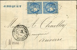 GC 4262 / N° 46 Paire, Belles Marges Càd T 17 VILLENEUVE-S-YONNE (83) Sur Lettre 2 Ports Pour Auxerre. 1871. - TB / SUP. - 1870 Emisión De Bordeaux