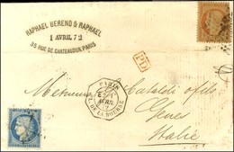 Etoile 1 / N° 38 + 60 Càd Octo De Lev Ex PARIS / PL. DE LA BOURSE E2 Sur Lettre Pour Gênes. 1872. - TB. - Other & Unclassified