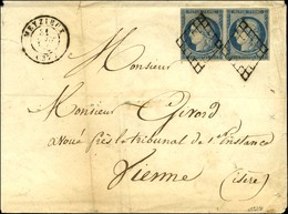 Grille / N° 4 Paire Càd T 15 MEYZIEUX (37) Sur Lettre 2 Ports Pour Vienne. 1850. - TB / SUP. - Sonstige & Ohne Zuordnung