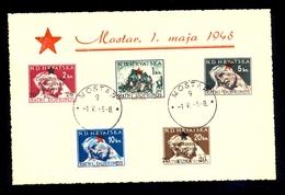 Yugoslavia - Provisional Issue For Mostar, Commemorative Leaf With Cancelled Stamps From Series War Contribution, Cancel - Autres & Non Classés