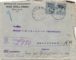 LETTRE RECOMMANDÉE ROUMANIE GALATZ GALATI 25CX2 FRANCE VIGNETTE AU DOS BANQUE ROMANIA - Covers & Documents