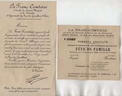 VP16.903 - Lettre & Quittance ( Tombola ) Société De Secours Mutuels Et De Retraite ¨ LA FRANC - COMTOISE ¨ à PARIS - Bank En Verzekering