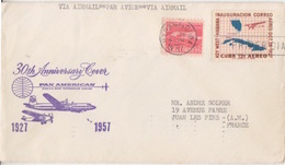 Lettre De La Havane Par Avion, 30° Anniversaire De La Pan American Le 26 OCT 57 Pour La France - Cartas & Documentos