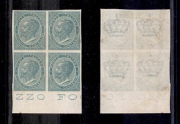 REGNO - POSTA ORDINARIA - 1864 - Prove Di Colore - 15 Cent Verde - Quartina Bordo Di Foglio Non Dentellata - Senza Gomma - Other & Unclassified