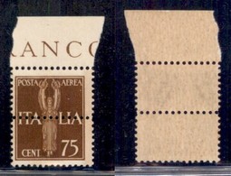 REGNO - POSTA AEREA - 1932 - 75 Cent (12) Con Doppia Dentellatura Orizzontale - Bordo Foglio - Gomma Integra - Cert AG - Sonstige & Ohne Zuordnung