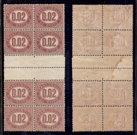 REGNO - SERVIZIO - 1875 - Blocco Verticale Di Otto Del 0,02 Lire (1) Con Interspazi Al Centro - Gomma Integra - Raro Ins - Altri & Non Classificati