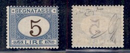 REGNO - SEGNATASSE - 1874 - 5 Lire (13) - Gomma Integra - Cert Raybaudi (1000) - Altri & Non Classificati