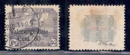 OCCUPAZIONI I GUERRA MONDIALE - FIUME - 1920 - 80 Cent Su 80 Cent Violetto (106a) - Usato - Ingiallimenti (600) - Other & Unclassified