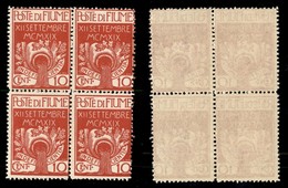 OCCUPAZIONI I GUERRA MONDIALE - FIUME - 1920 - 10 Cent Legionari (128) - Quartina - Gomma Integra (450) - Sonstige & Ohne Zuordnung