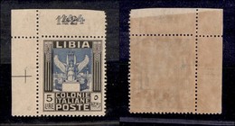 COLONIE - LIBIA - 1921 - 5 Lire Pittorica (31) Angolo Di Foglio - Numero Di Tavola + Filigrana Croce (a Cavallo) - Gomma - Altri & Non Classificati