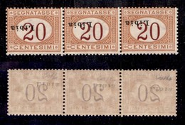 COLONIE - LIBIA - 1915 - 20 Cent (3c) - Striscia Di Tre Con Soprastampe Capovolte E Oblique - Gomma Integra - Cert. Coll - Altri & Non Classificati