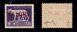 RSI - G.N.R. VERONA - 1944 - Errore Di Colore - 3,70 Lire (484A) - Gomma Integra - Chiavarello + Cert. AG (1.000) - Altri & Non Classificati