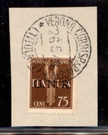 RSI - G.N.R. VERONA - Posta Aerea - 1944 - 75 Cent (119 - Aerea) Usato A Verona (Titolare) Su Frammento - Cert. AG (280+ - Altri & Non Classificati