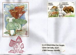 Champignons Coriolette & Fausse Morille Sur Lettre Andorra Adressée Espagne - Storia Postale